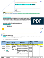 Experiencia de Aprendizaje N°1 Mes de Abril: "Soy Importante Asumiendo Responsabilidades en El Aula"