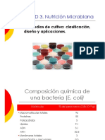 UNIDAD 3. Nutrición Microbiana: 3.4 Medios de Cultivo: Clasificación, Diseño y Aplicaciones