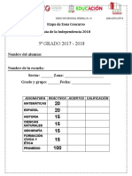 5to Grado RUTA DE LA INDEPENDENCIA 2018 PORTADA Y HOJA DE RESPUESTAS