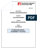 Planeación Social, Economica Y Política: Asigantura: Recursos Y Necesidades de Mexico