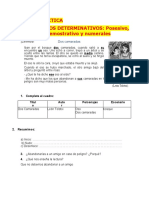 Ficha Practica Adjetivos Determinativos: Posesivo, Demostrativo y Numerales