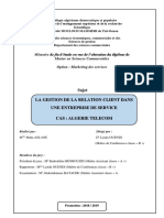 Mémoire de Fin D'étude en Vue de L'obtention Du Diplôme de Master en Sciences Commerciales Option: Marketing Des Services