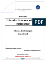 Introduction Aux Sciences Juridiques: Filière: Droit Français Semestre: 1