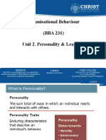 Organisational Behaviour (BBA 231) Unit 2. Personality & Learning