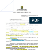 LEI #9.296, DE 24 DE JULHO DE 1996: O Presidente Da República