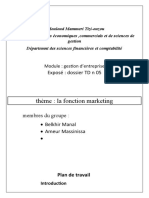 Thème: La Fonction Marketing: Exposé: Dossier TD N 05