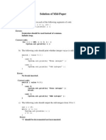 Solution of Mid-Paper: Find and Correct The Error(s) in Each of The Following Segments of Code: A)