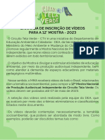 Chamada de Inscrição de Vídeos PARA A 12° MOSTRA - 2023: de Produção Audiovisual Independente Do Circuito Tela Verde. Os