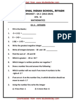 CBSE Class 6 Integers Worksheet PDF