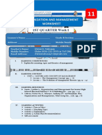 Concept of Managment Worksheet 1 Org. & Mgt.