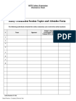 Safety Orientation Session Topics and Attendee Form