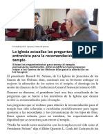 La Iglesia Actualiza Las Preguntas de La Entrevista para La Recomendación para El Templo PDF