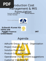 Production Cost Management & MIS Formulation