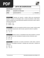 Lista - Aula 3 - Equilíbrio de Mercado