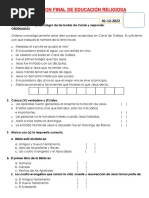 Evaluación Final de Educación Religiosa