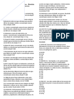 Lista de Exercícios de Química Revisão Densidade Concentração Comum Concentração Molar