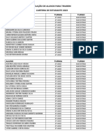 Relação de Alunos para Tirarem Matutino