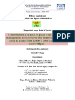 Contribution À La Mise en Place D'un Système de Management de La Sécurité Des Denrées Alimentaires Selon La Norme ISO 22000 V 20