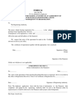 Form 34: Application For Making An Entry of An Agreement of Hire-Purchase/Lease/Hypothecations Subsequent To Registration