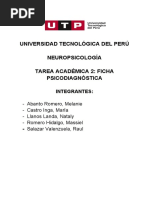 Universidad Tecnológica Del Perú Neuropsicología Tarea Académica 2: Ficha Psicodiagnóstica