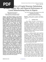 Moderating Effect of Capital Structure Substitution On Debt - Equity Mix and Financial Performance of Listed Manufacturing Firms in Nigeria