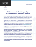 Plataforma para Actualizar Datos y Participar en La Elección Primaria en El Exterior Está Activ