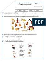 Avaliação Bimestral de Artes 1°ano