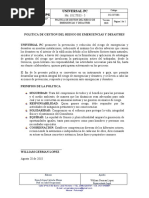 Politica Prevencion y Atencion de Emergencias y Desastres