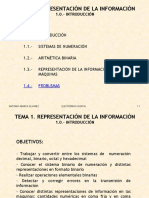 Tema 1. Representación de La Información: 1.0.-Introducción 1.1. - Sistemas de Numeración 1.2. - Aritmética Binaria