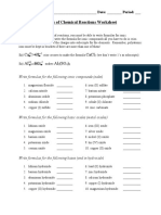 Types of Chemical Reactions Worksheet