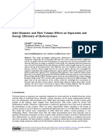 Inlet Diameter and Flow Volume Effects On Separation and Energy Efficiency of Hydrocyclones