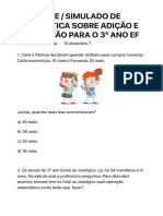 Atividade - Simulado de Matemática Sobre Adição e Subtração para o 3º Ano Ef