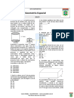 Lista Matemática - Geometria Espacial