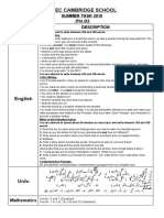 Hitec Cambridge School: Summer Task 2016 Pre O2 Subject Description