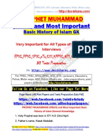 PROPHET MUHAMMAD (PBUH) and Most Important Basic History of Islam GK