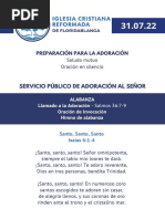 Servicio Público de Adoración - JULIO 31 2022