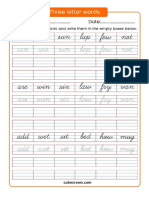 Three Letter Words Cursive Worksheet 