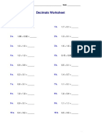 Decimals Worksheet