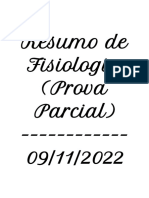 Resumo de Fisiologia - Prova Parcial 09-11-2022