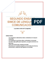 SEGundo ENSAYO SIMCE DE LENGUAJE Y COMUNICACIÓN