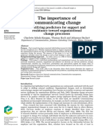 The Importance of Communicating Change Identifying Predictors For Support and Resistance Toward Organizational Change Processes