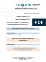 COMUNICADO #465.22 Inscripciones y Reinscripciones 2023 - 1 DICIEMBRE 2022