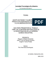 Tesina - ACEITE DE RICINO Y ELABORACION DE PRODUCTOS DERIVADOS CON ENFOQUE A LA ELABORACION DE BIODISEL QI2A