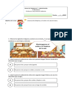 ORIENTACIÓN Ficha #7 Reconocer La Importancia de La Limpieza y El Orden en La Sala de Clases.