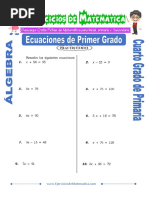 Ejercicios de Ecuaciones de Primer Grado para Cuarto de Primaria