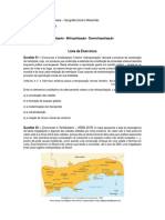 Geografia Humana - Formação Da Megalópole - Metropolização - Desmetropolização - Aluno