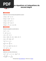 Les Equations Et Inequations Du Second Degre Exercices de Maths en 1ere Corriges en PDF