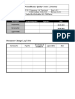 Document Change Log Table: Neutro Pharma Quality Control Laboratory