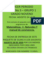 Tercer Periodo Guia No 3 - Grupo 1 Grado Noveno: Fecha: Agosto 24 Al 28