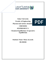 Sohar University Faculty of Engineering Physical and Surface Chemistry CHEM2056 #Exprement 1 Chemical Equilibrium: Evaporative Equilibrium